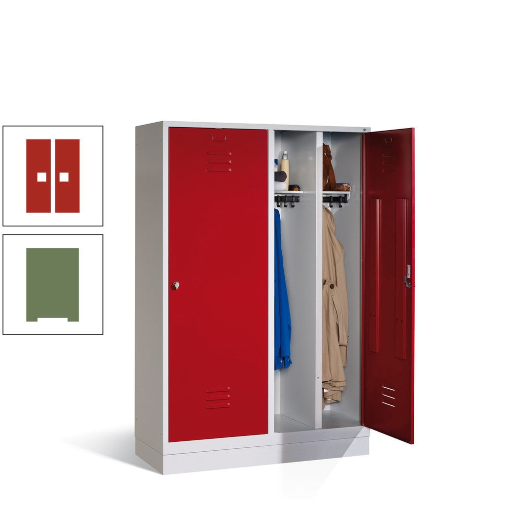 Doppel-Spind mit Großtüren, Garderobenschrank mit Sockel, 4 Abteile a 300 mm, Korpus anthrazitgrau, Tür anthrazitgrau, 1.800 x 1.190 x 500 mm (HxBxT)