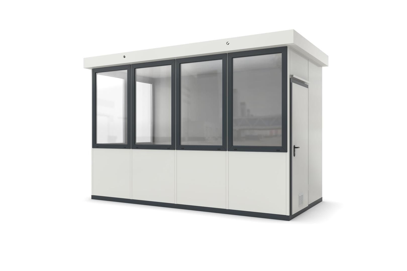 Bürocontainer, Pförtnerhäuschen, Kassenhaus, Anmeldung, mobil, für Außen, 2.800 x 4.045 x 2.045 mm (HxBxT), 8,27 qm, Inklusive Fußboden