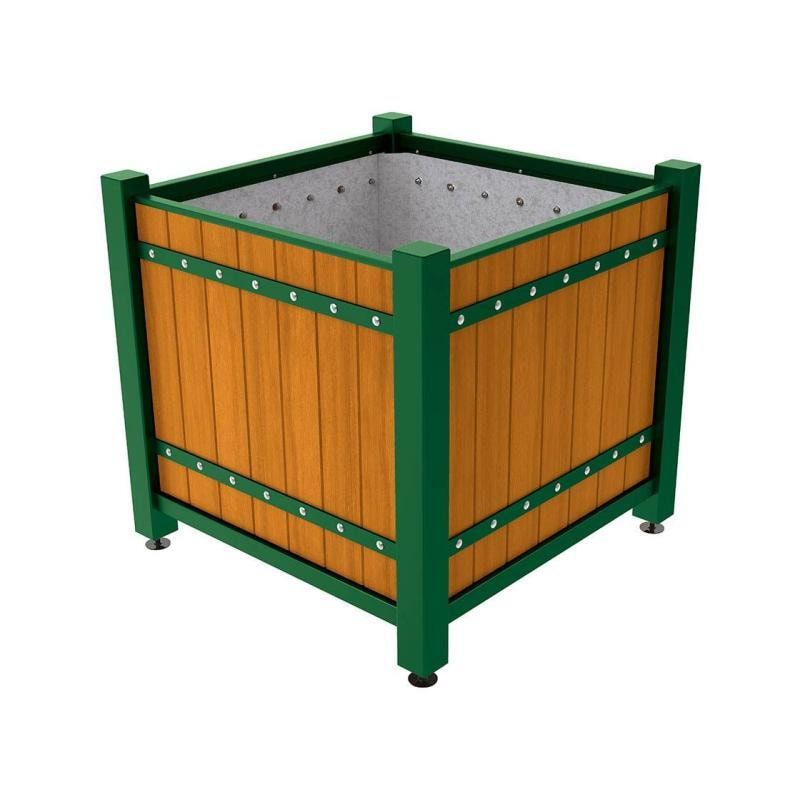 Pflanzbehälter, Pflanzgefäß, verzinkt, Eichenholzverkleidung, innen feuerverzinkt mit Verladungsgriffen, 1.085 x 1.230 x 1.230 mm (HxBxT), enzianblau