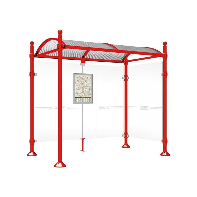 Buswartehalle, Unterstand, 2 Seitenwände, Kopf gebürsteter Edelstahl, ESG, Fahrplanschaukasten, 2.500 x 2.500 x 1.600 mm (HxBxT), Farbe enzianblau