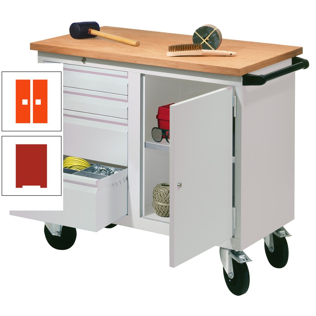 Mobile Werkbank - Werkstattwagen - 915 x 1.090 x 600 mm - 4 Schubladen und Schrankfach - anthrazitgrau