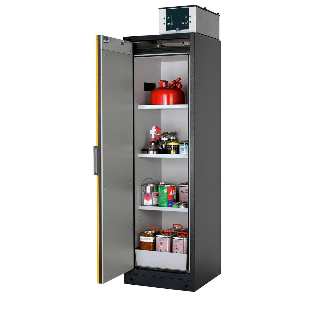 Gefahrstoffschrank - 1.953x599x615 mm - 2 Fachböden - Edelstahl-Einrichtung - Türanschlag Links - Front enzianblau