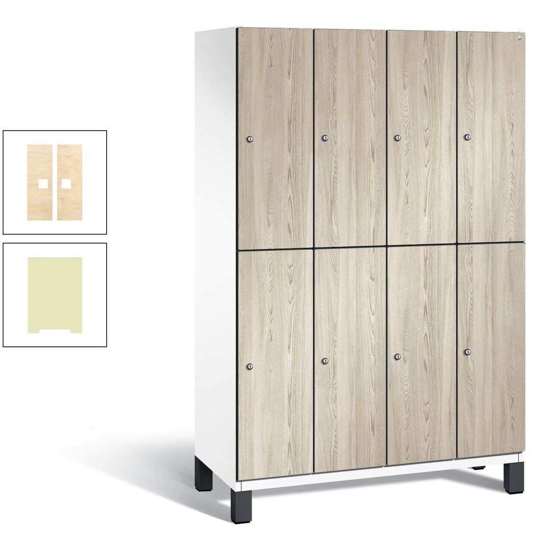 Fächerschrank, Garderobenschrank, mit Füßen, 4 Abteile, 1.980 x 1.200 x 525 mm (HxBxT), Korpus anthrazitgrau, Tür Donau-Ahorn