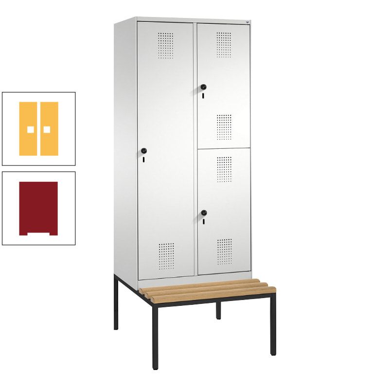 Garderobenschrank, Spind ein- und doppelstöckig Sitzbank, 2 Abteile, 3 Fächer, 2.090 x 800 x 500 mm (HxBxT), Front anthrazitgrau, Korpus anthrazitgrau