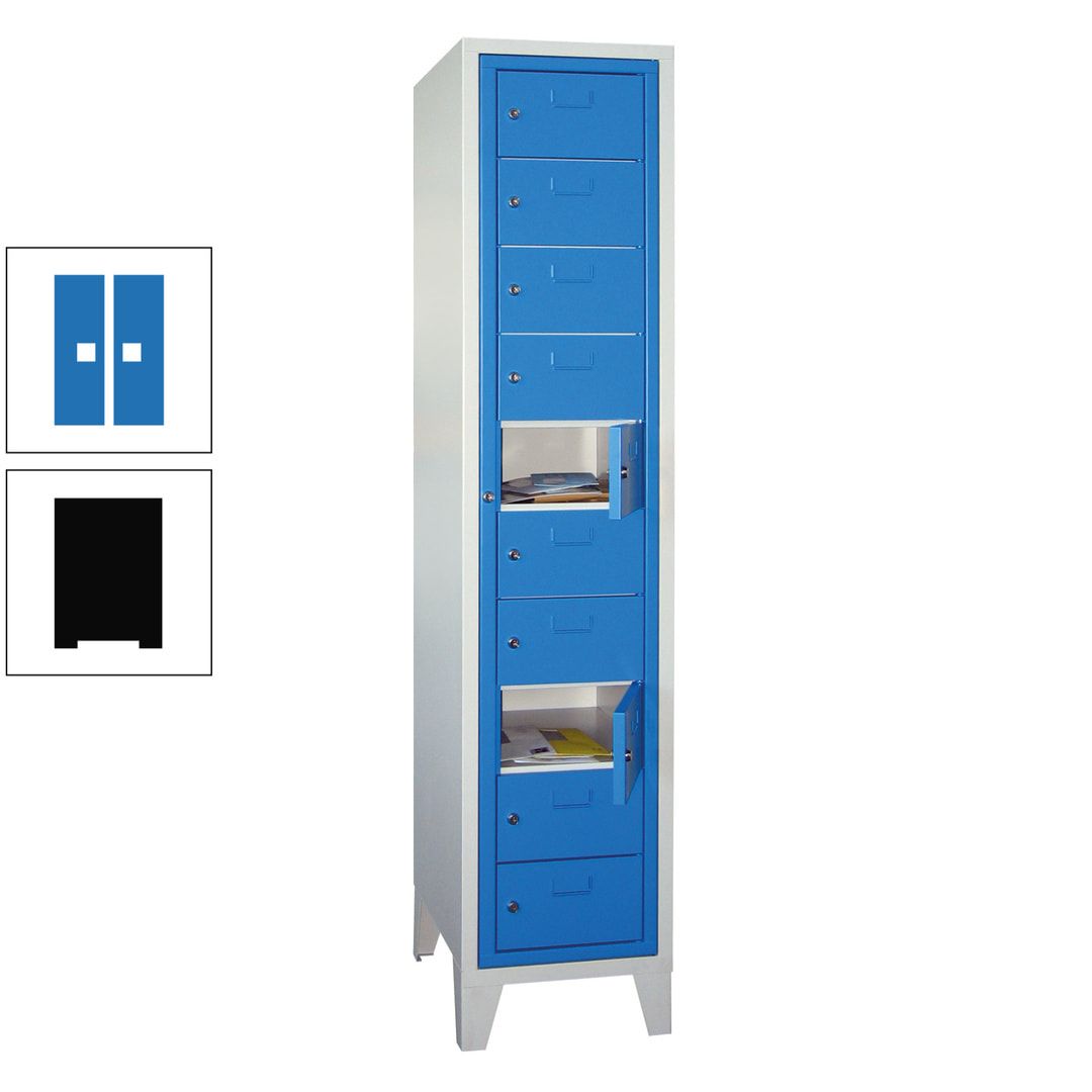 Schließfachschrank - Wäscheausgabeschrank - 10 Fächer a 315 mm - 1.850x400x500 mm (HxBxT) - Füße - Zylinderschloss - anthrazitgrau