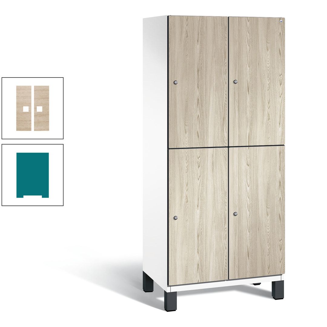 Fächerschrank, Garderobenschrank, mit Füßen, 2 Abteile, 1.980 x 800 x 525 mm (HxBxT), Korpus anthrazitgrau, Tür Donau-Ahorn