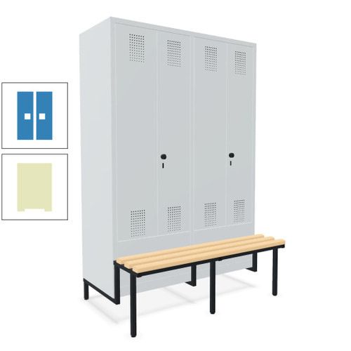 Doppel-Spind, Garderobenschrank, Buche Sitzbank integriert, 4 Abteile 300 mm, Korpus anthrazitgrau, Tür anthrazitgrau, 1.850 x 1.200 x 815 mm (HxBxT)