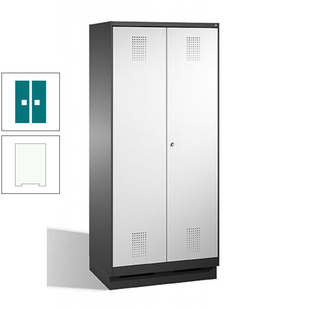 Doppel-Spind, Doppeltüren, Garderobenschrank mit Sockel, 2 Abteile a 400 mm, Korpus anthrazitgrau, Tür anthrazitgrau, 1.800 x 800 x 500 mm (HxBxT)