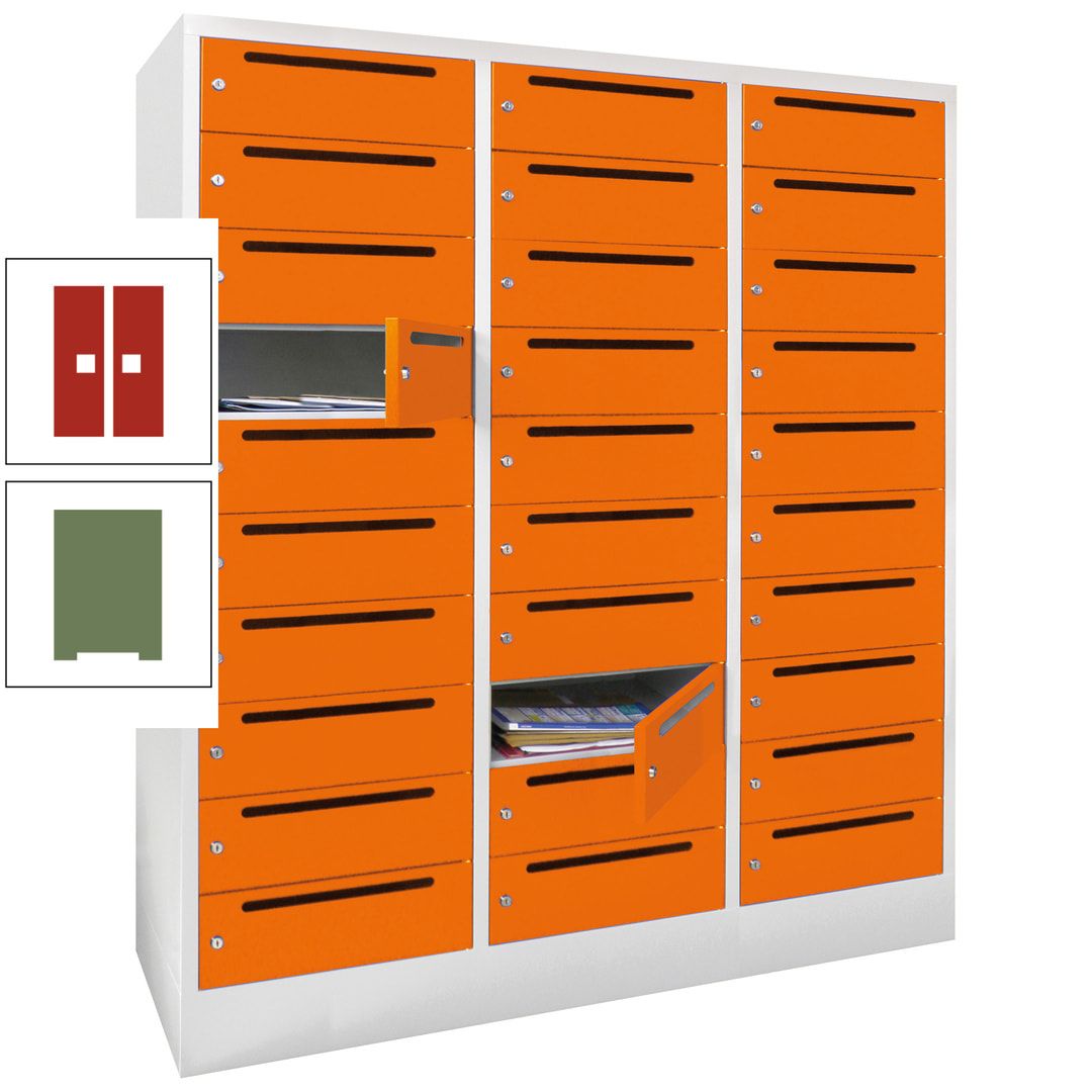 Postverteilerschrank, Schließfachschrank, 3 Abteile a 40 cm, 30 Fächer, 1.850 x 1.200 x 500 mm (HxBxT), Korpus anthrazitgrau, Front anthrazitgrau