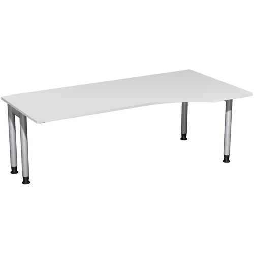Eckschreibtisch, Ecke rechts, Füße einseitig verkürzt, 4-Fuß Pro, höhenverstellbar, 680-800 x 1.600 x 1.000 mm (HxBxT), Dekor Ahorn