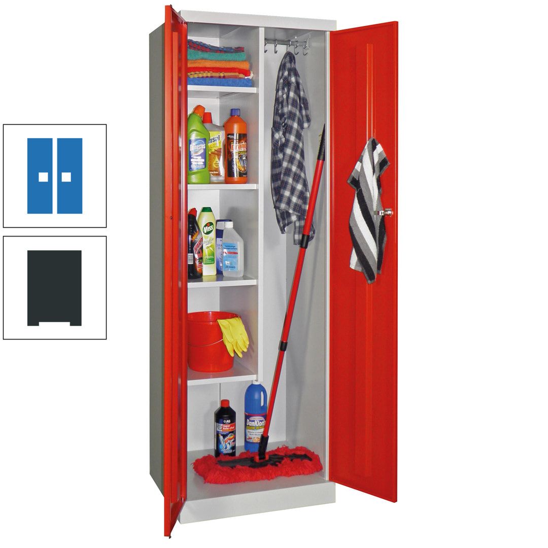 Putzschrank mit Sockel - 1 Abteil mit Trennwand - 1.800x600x500 mm (HxBxT) - Zylinderschloss - anthrazitgrau