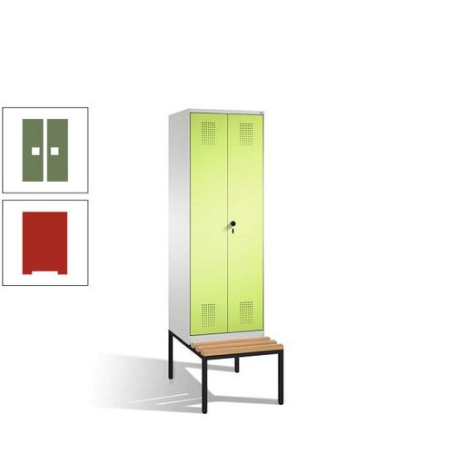 Doppel-Spind, Garderobenschrank, Buche Sitzbank untergebaut, 2 Abteile a 300 mm, Korpus anthrazitgrau, Tür anthrazitgrau, 2.090 x 600 x 815 mm (HxBxT)