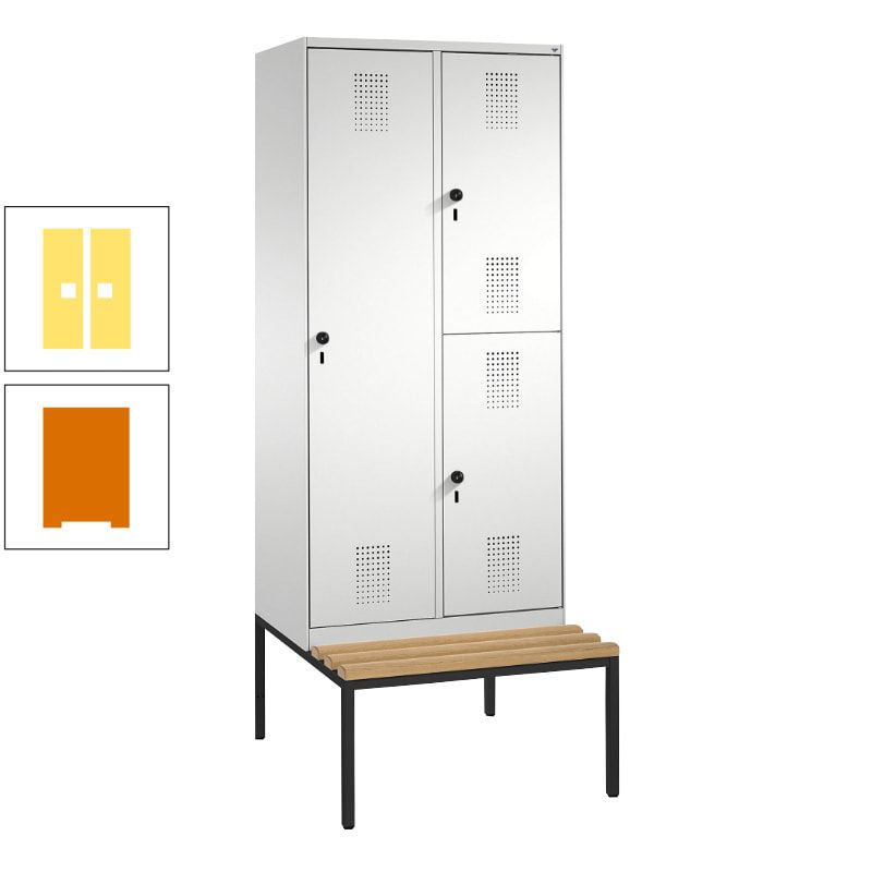 Garderobenschrank, Spind ein- und doppelstöckig Sitzbank, 2 Abteile, 3 Fächer, 2.090 x 800 x 500 mm (HxBxT), Front anthrazitgrau, Korpus anthrazitgrau