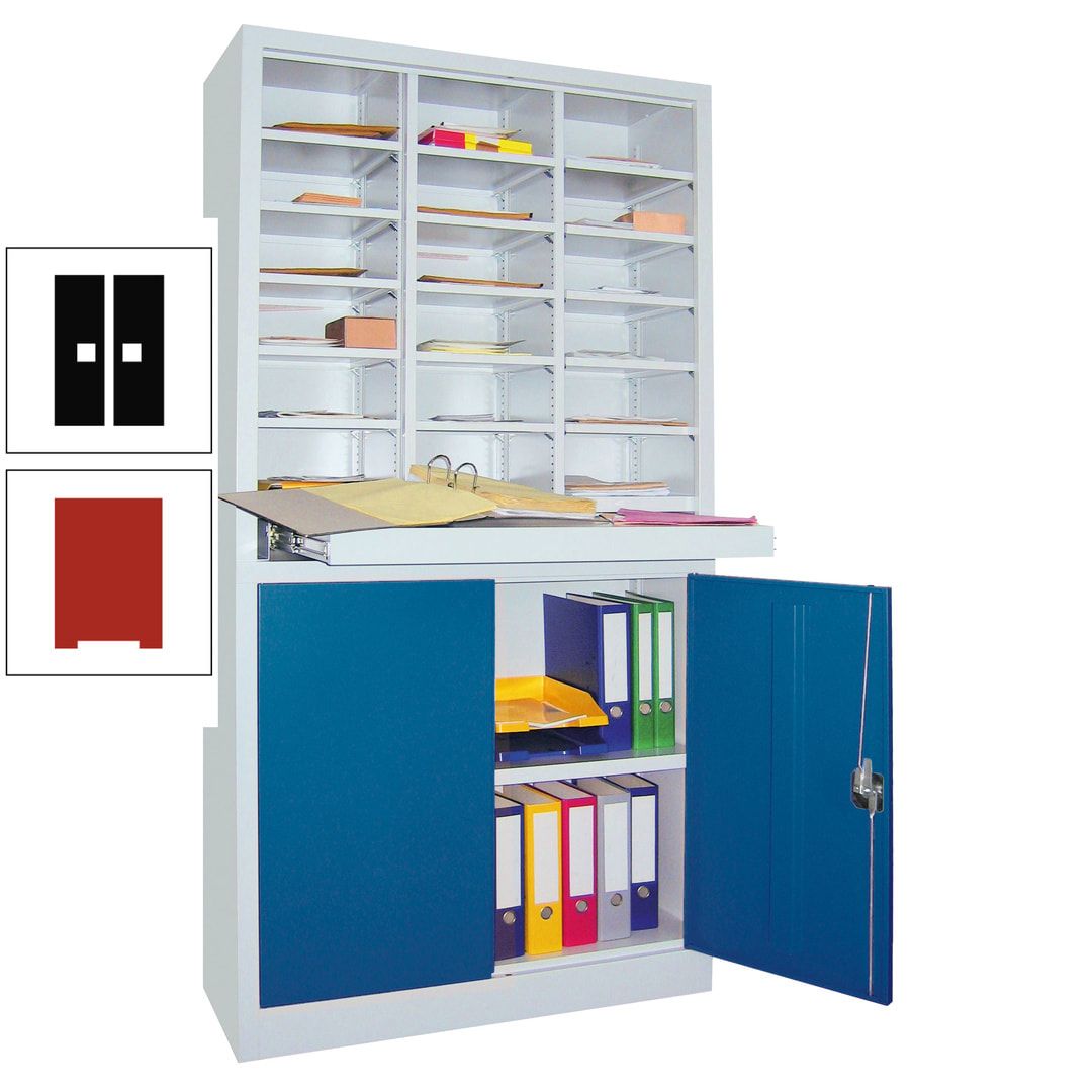 Aktenschrank - Büroschrank mit Sortierstation - 18 Fächer Ordnungsregal - Ausziehboden - 1.950 x 1.000 x 400 mm (HxBxT) - anthrazitgrau