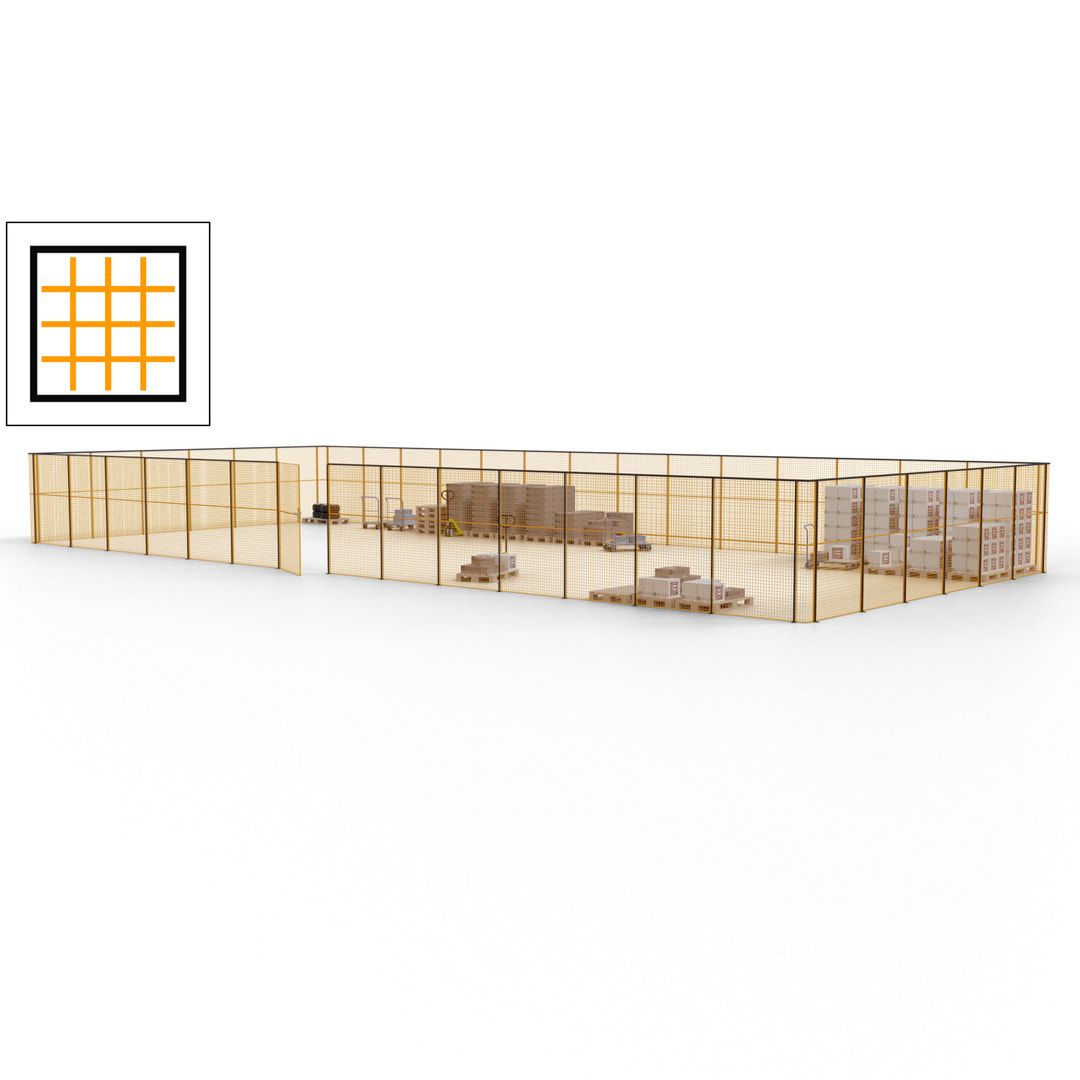 Maschinen Schutzgitter - Hallentrennwand - Sicherheitszaun - Tür - 60 m - 2.200 x 21.400 x 9.400 mm (HxBxT) - enzianblau