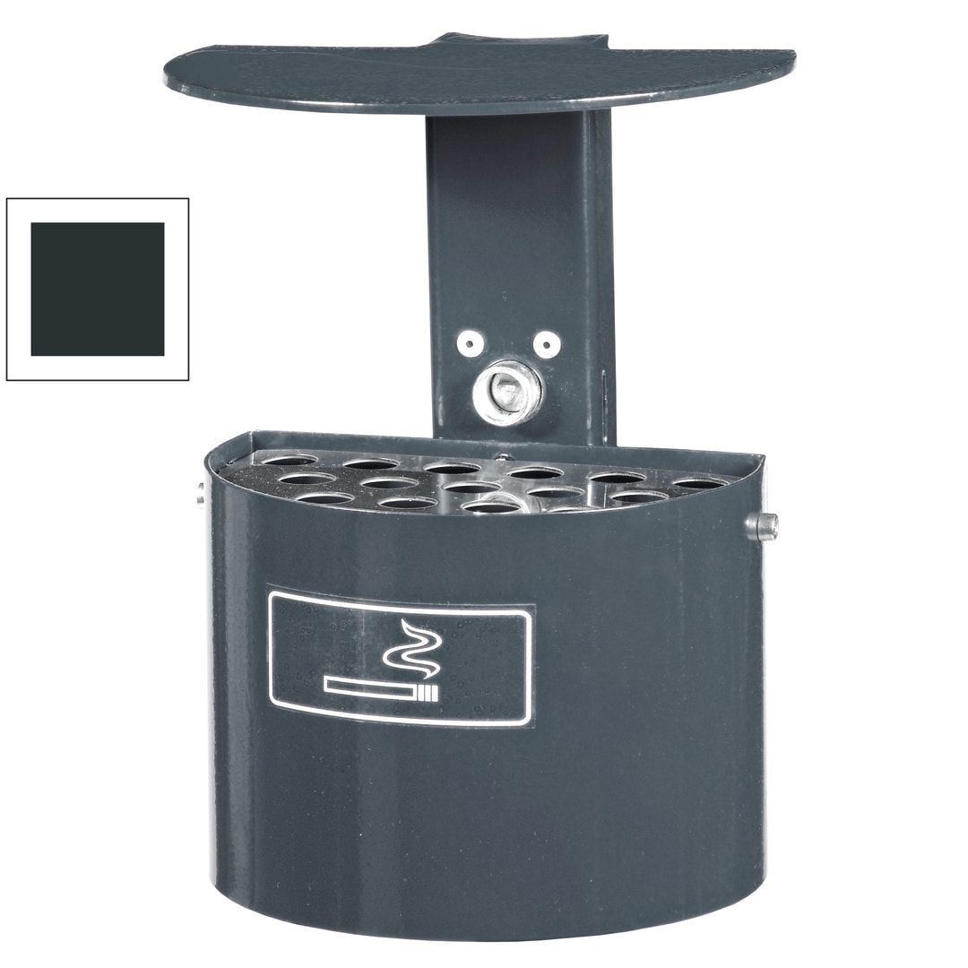 Halbrund-Ascher - 2 l - mit Haube - Wand- o. Pfostenmontage - Aschenbecher - anthrazitgrau