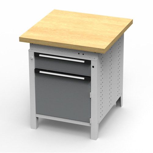 OTTOKIND Werkbank - Arbeitsplatte bündig - 850 x 605 x 750 mm (HxBxT) - Schublade - Schrank - lichtgrau