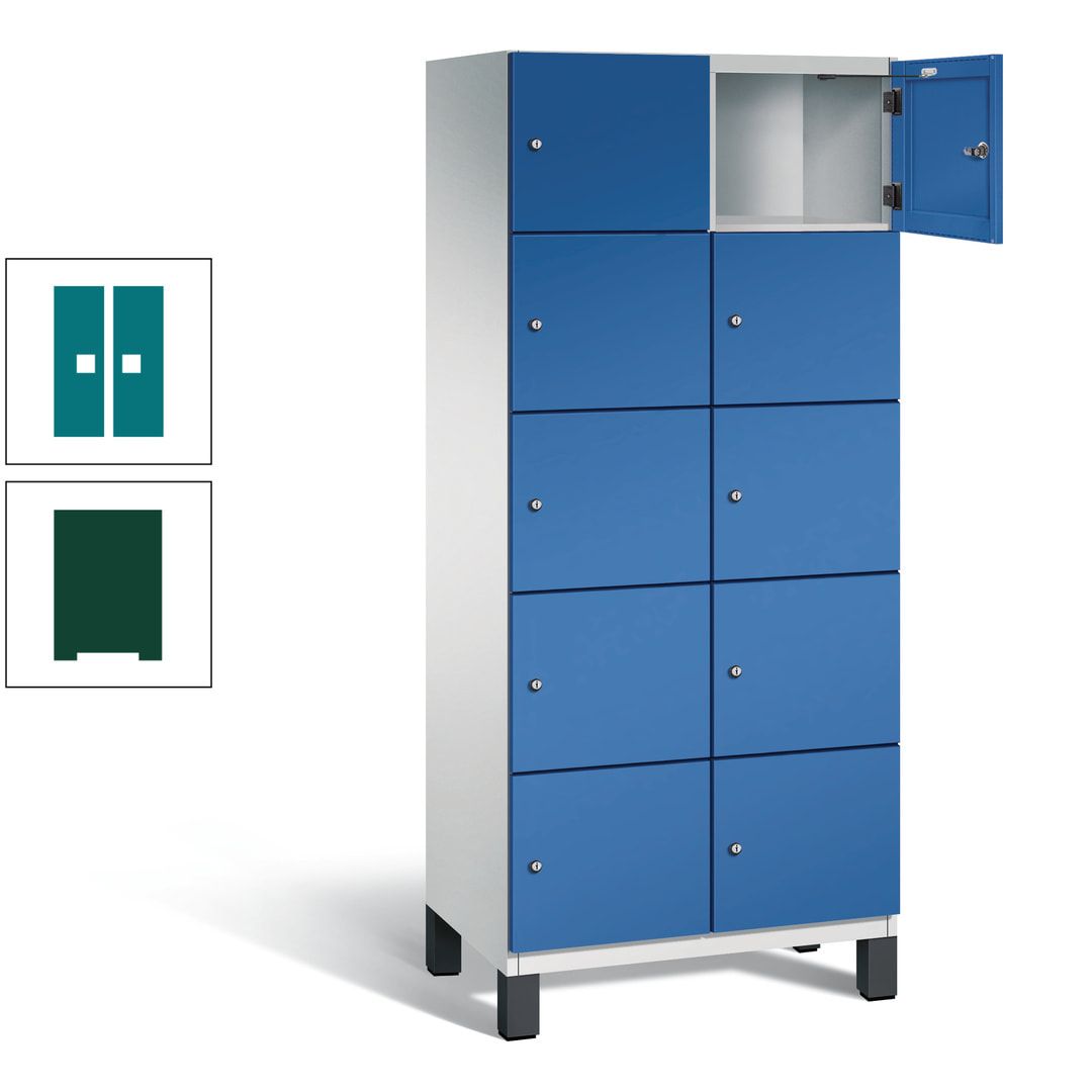 Fächerschrank, Stahlschrank, 10 Fächer, Türöffnungsbegrenzer, Füße, 1.980 x 800 x 525 mm (HxBxT), Korpus anthrazitgrau, Front anthrazitgrau