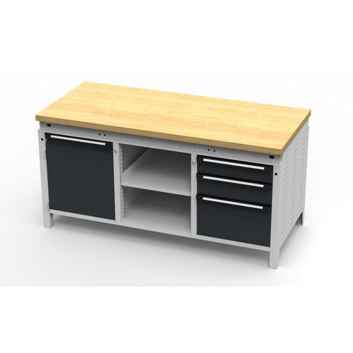 OTTOKIND Werkbank - bündige Arbeitsplatte - 850 x 1.695 x 750 mm (HxBxT) - 3 Schubladen - 1 Schrank - 2 Ablageböden - lichtgrau / anthrazitgrau