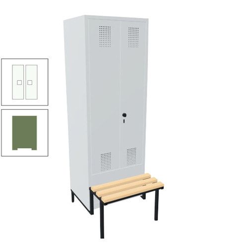 Doppel-Spind, Garderobenschrank, Buche Sitzbank integriert, 2 Abteile a 400 mm, Korpus anthrazitgrau, Tür anthrazitgrau, 1.850 x 800 x 815 mm (HxBxT)