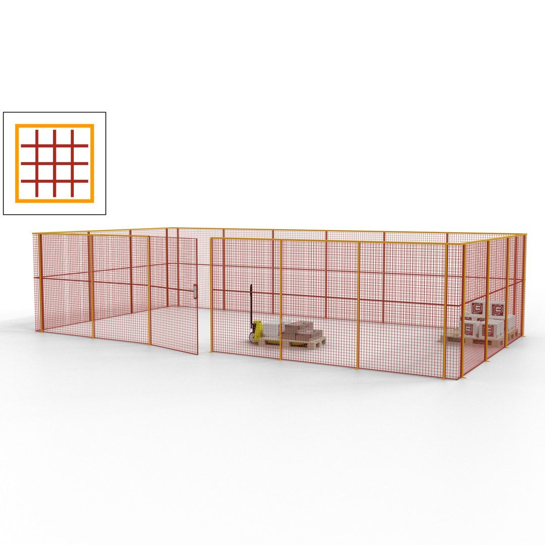 Maschinen Schutzgitter - Hallentrennwand - Sicherheitszaun - Tür - 27 m - 2.200 x 9.400 x 4.900 mm (HxBxT) - enzianblau