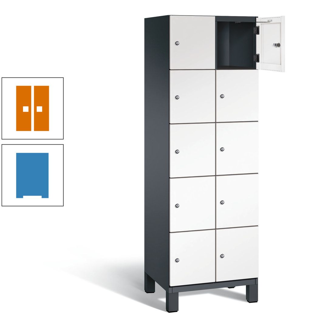 Fächerschrank, Stahlschrank, 10 Fächer, Türöffnungsbegrenzer, Füße, 1.980 x 600 x 525 mm (HxBxT), Korpus anthrazitgrau, Front anthrazitgrau