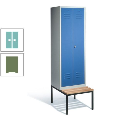 Doppel-Spindschrank, Buche Sitzbank untergebaut, 2 Abteile a 300 mm, Korpus lichtgrau, Tür anthrazitgrau, 2.090 x 610 x 815 mm (HxBxT)