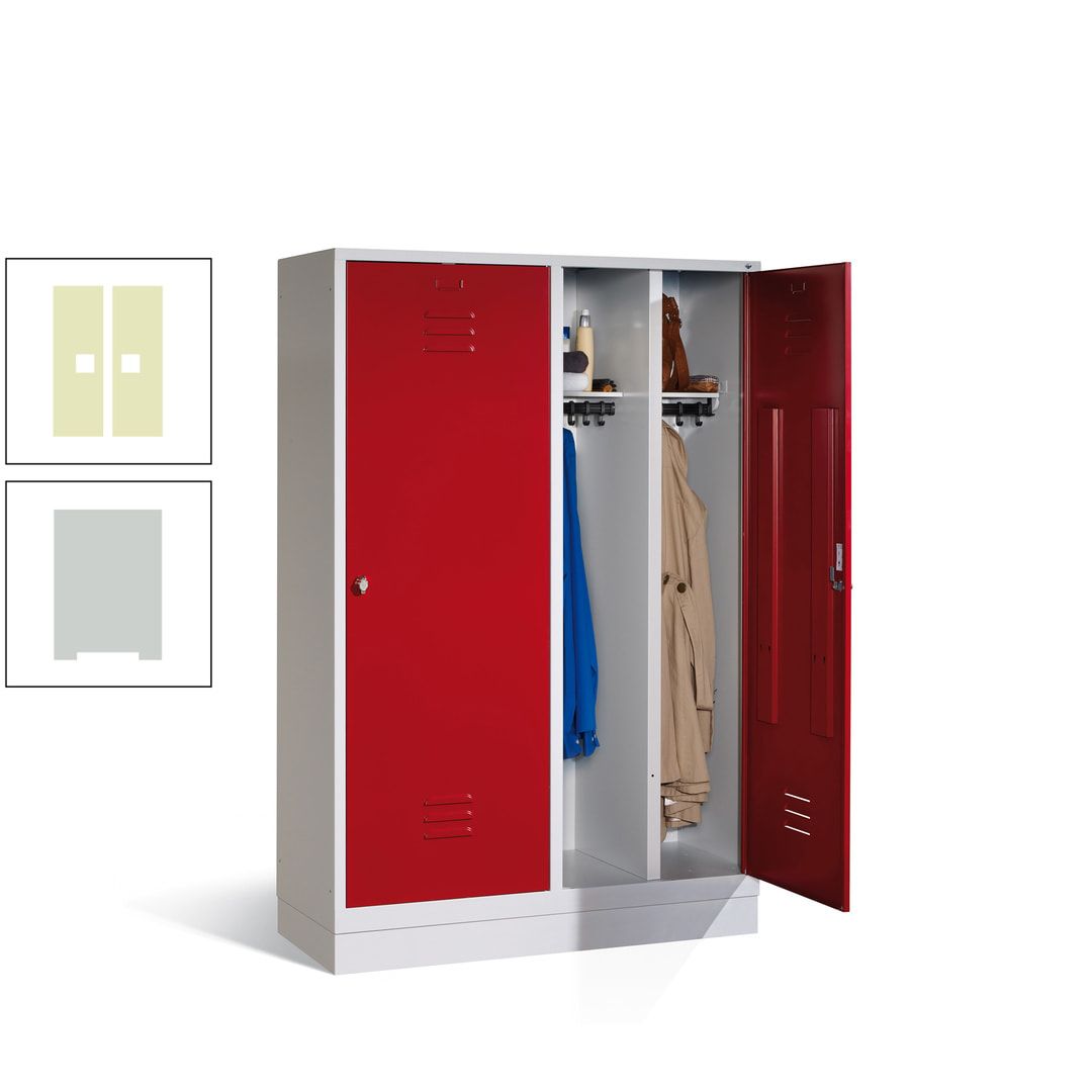 Doppel-Spind mit Großtüren, Garderobenschrank mit Sockel, 4 Abteile a 300 mm, Korpus anthrazitgrau, Tür anthrazitgrau, 1.800 x 1.190 x 500 mm (HxBxT)