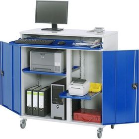 Computerschrank, Tastaturfach, Klappdeckel, Tablar, Dokumentenfach, Mitteltrennwand, Auszugboden, Schloss, mobil - Farbe wählbar