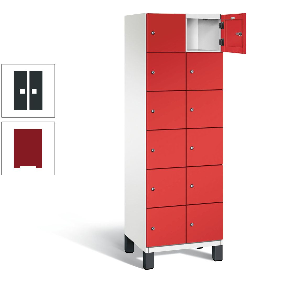 Fächerschrank, Stahlschrank, 12 Fächer, Türöffnungsbegrenzer, Füße, 1.980 x 600 x 525 mm (HxBxT), Korpus anthrazitgrau, Front anthrazitgrau