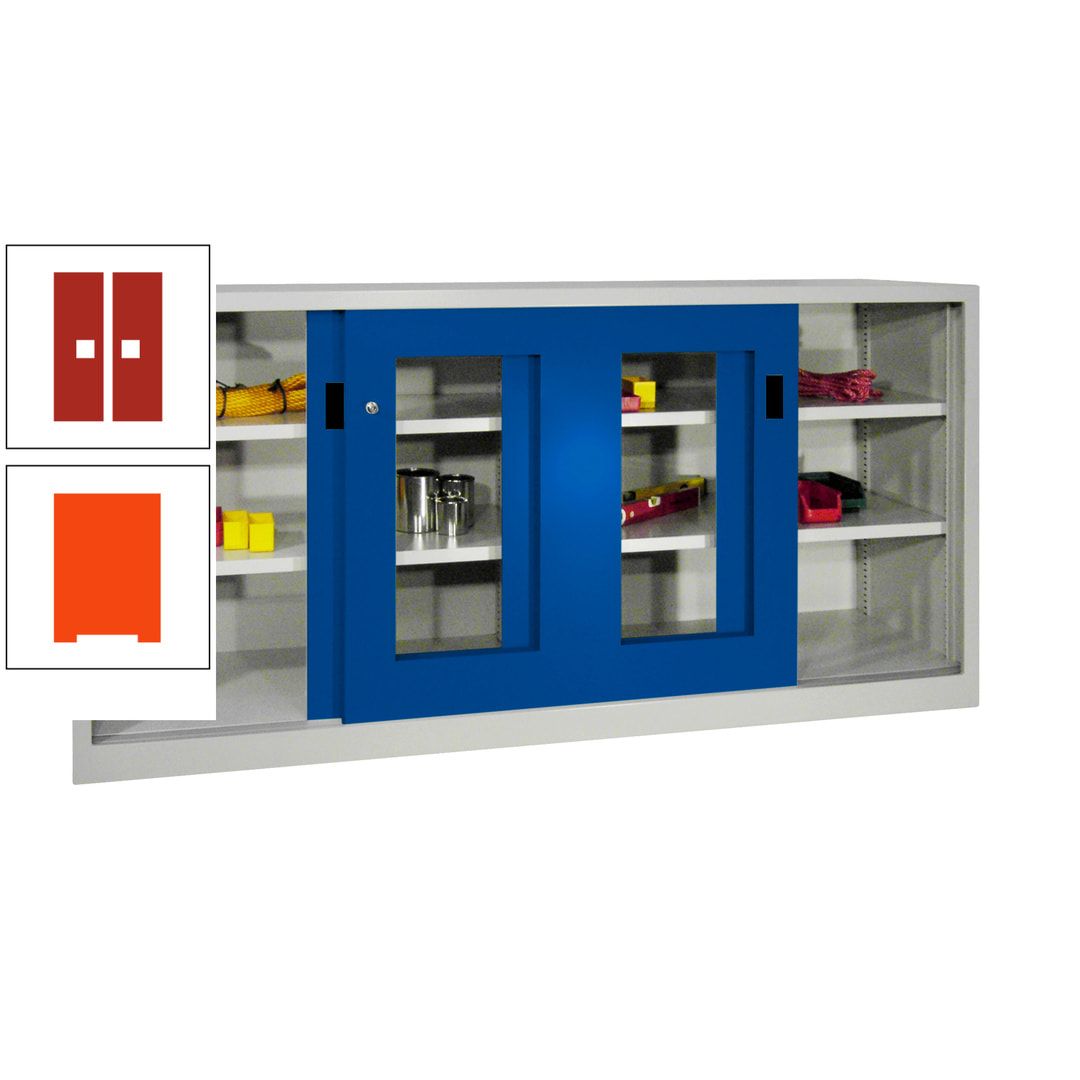 Schiebetürenschrank - Sichtfenstertüren - 1.000x2.000x400 mm (HxBxT) - 4 Böden, gepulvert - Zylinderschloss - anthrazitgrau