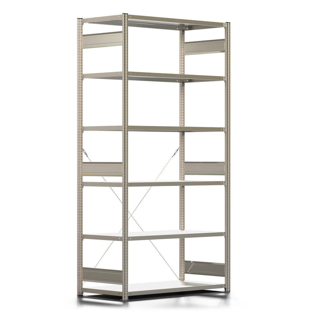 Fachbodenregal mit Tiefenriegel - 150 kg - 2.500 x 1.285 x 600 mm (HxBxT) - Anbauregal - Rahmen enzianblau - Böden verzinkt, Steckregal BERT