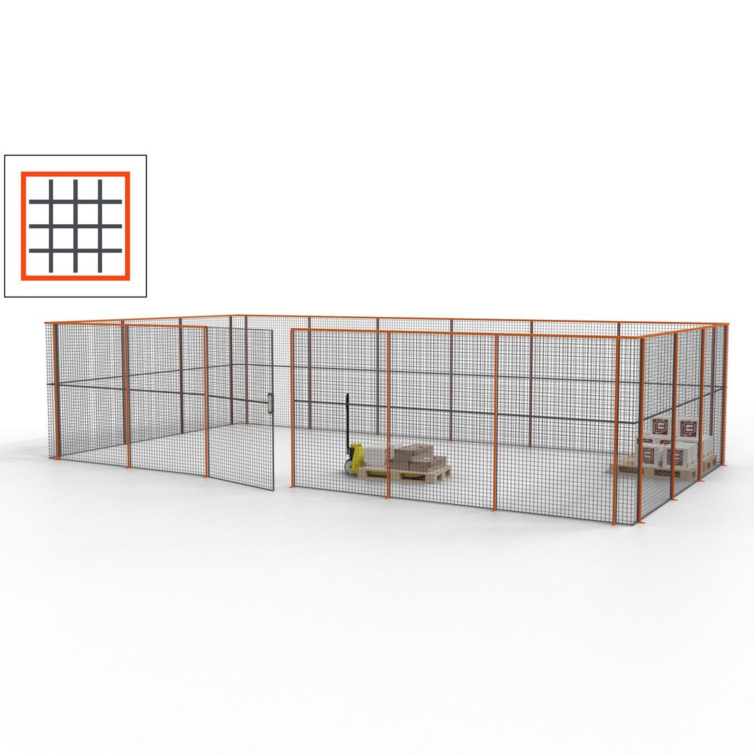 Maschinen Schutzgitter - Hallentrennwand - Sicherheitszaun - Tür - 27 m - 2.200 x 9.400 x 4.900 mm (HxBxT) - enzianblau