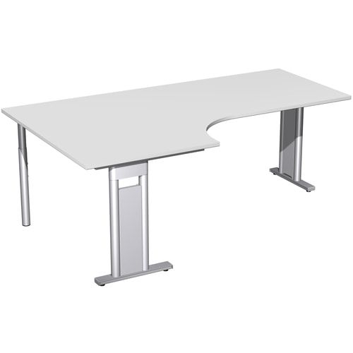 Eckschreibtisch, Eckteil 800 mm, Ecke links, Füße einseitig verkürzt, C-Fuß Pro, 720 x 1.600 x 1.200 mm (HxBxT), Gestell silber, Dekor Ahorn