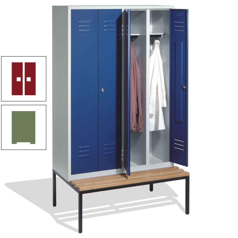 Doppel-Spindschrank, Buche Sitzbank untergebaut, 4 Abteile a 300 mm, Korpus lichtgrau, Tür anthrazitgrau, 2.090 x 1.190 x 815 mm (HxBxT)