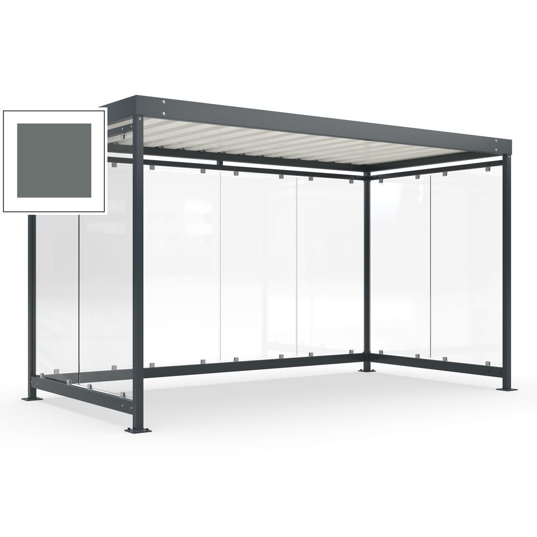 Fahrradunterstand, Fahrgastunterstand, Bushaltestelle, Bausatz, 12-13 Personen, 2.510 x 4.195 x 2.165 mm (HxBxT), 8 Wände, Achatgrau