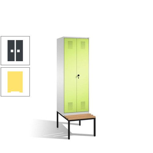 Doppel-Spind, Garderobenschrank, Buche Sitzbank untergebaut, 2 Abteile a 300 mm, Korpus anthrazitgrau, Tür anthrazitgrau, 2.090 x 600 x 815 mm (HxBxT)