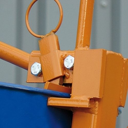 Eichinger Fassklemme, Kran, 200 l Sickenfässer, auch offene Fässer, Traglast 350 kg, verschweißt, mit Fass-Stabilisator, Farbe enzianblau (RAL 5010)