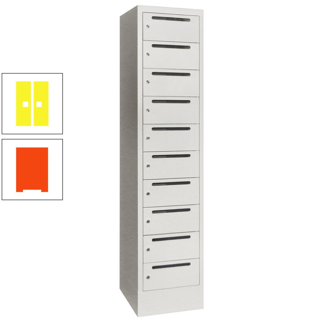 Postverteilerschrank, Schließfachschrank, 1 Abteil a 400 mm, 10 Fächer, 1.850 x 400 x 500 mm (HxBxT), Korpus anthrazitgrau, Front anthrazitgrau