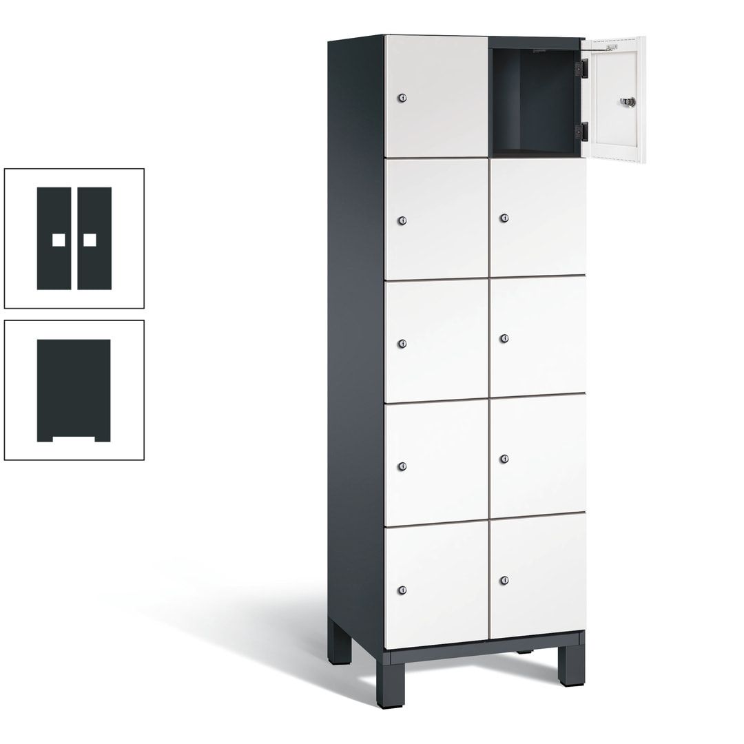 Fächerschrank, Stahlschrank, 10 Fächer, Türöffnungsbegrenzer, Füße, 1.980 x 600 x 525 mm (HxBxT), Korpus anthrazitgrau, Front anthrazitgrau