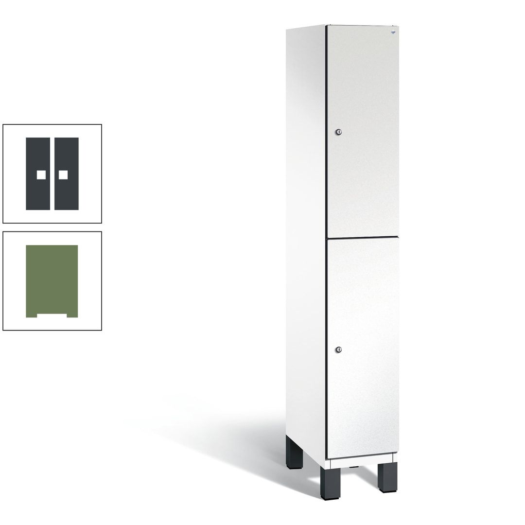 Fächerschrank, Stahlschrank, doppelstöckig, 2 Fächer, Füße, Korpus anthrazitgrau, Tür anthrazitgrau, 1.980 x 300 x 525 mm (HxBxT)