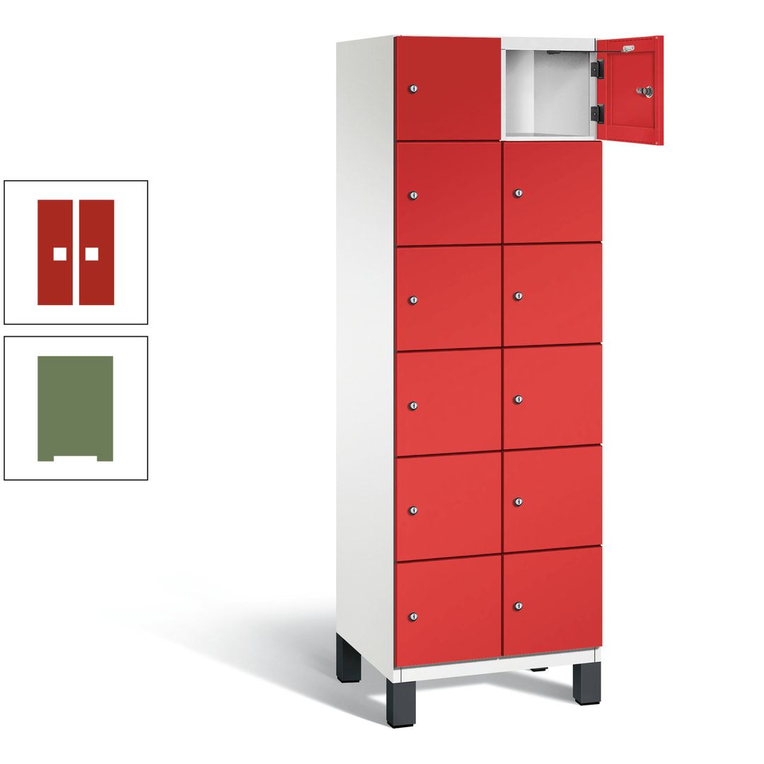Fächerschrank, Stahlschrank, 12 Fächer, Türöffnungsbegrenzer, Füße, 1.980 x 600 x 525 mm (HxBxT), Korpus anthrazitgrau, Front anthrazitgrau