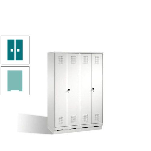 Doppel-Spind, Doppeltüren, Garderobenschrank mit Sockel, 4 Abteile a 300 mm, Korpus anthrazitgrau, Tür anthrazitgrau, 1.800 x 1.200 x 500 mm (HxBxT)