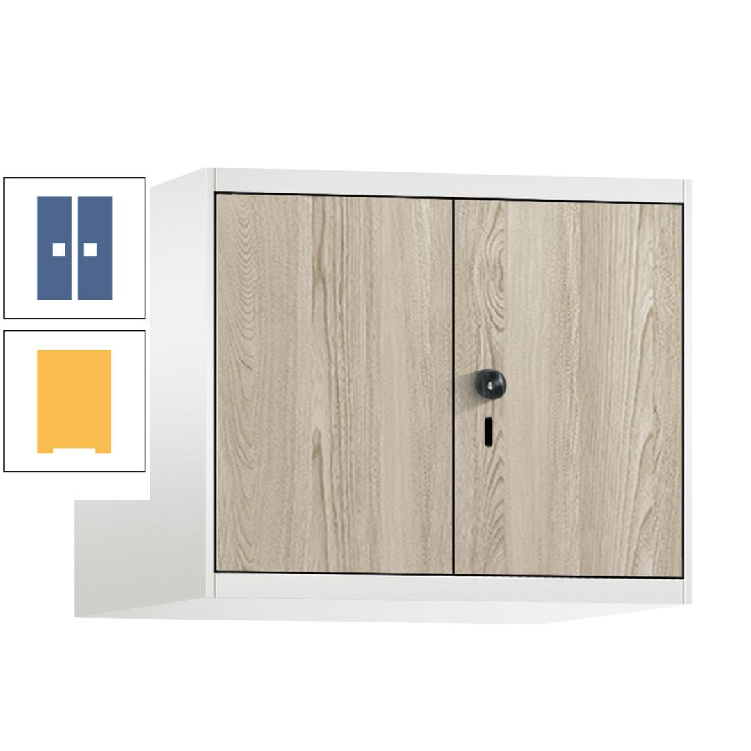 Aufsatzschrank, Schrankaufsatz, Türen paarweise, 2 Fächer a 300 mm, Farbe Pastellgelb, Tür anthrazitgrau , 500 x 600 x 500 mm (HxBxT)