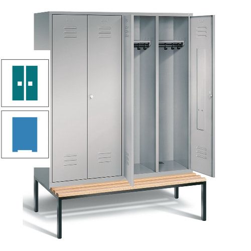 Doppel-Spindschrank, Buche Sitzbank untergebaut, 4 Abteile a 400 mm, Korpus lichtgrau, Tür anthrazitgrau, 2.090 x 1.590 x 815 mm (HxBxT)