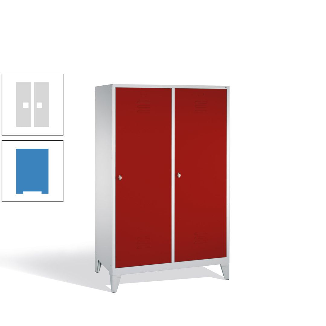 Doppel-Spind mit 2 Großtüren, Garderobenschrank mit Füßen, 4 Abteile a 300 mm, Korpus anthrazitgrau, Tür anthrazitgrau, 1.850 x 1.190 x 500 mm (HxBxT)
