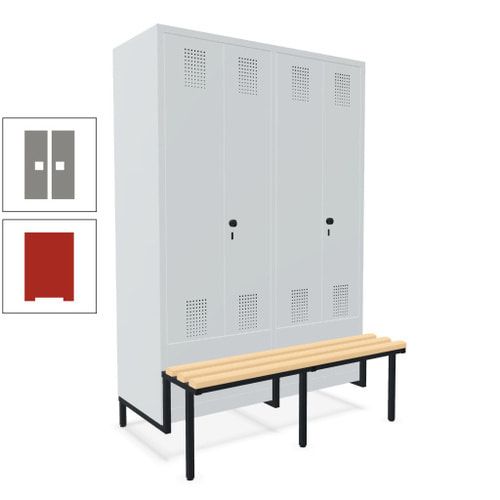 Doppel-Spind, Garderobenschrank, Buche Sitzbank integriert, 4 Abteile 300 mm, Korpus anthrazitgrau, Tür anthrazitgrau, 1.850 x 1.200 x 815 mm (HxBxT)