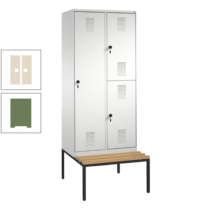 Garderobenschrank, Spind ein- und doppelstöckig Sitzbank, 2 Abteile, 3 Fächer, 2.090 x 800 x 500 mm (HxBxT), Front anthrazitgrau, Korpus anthrazitgrau