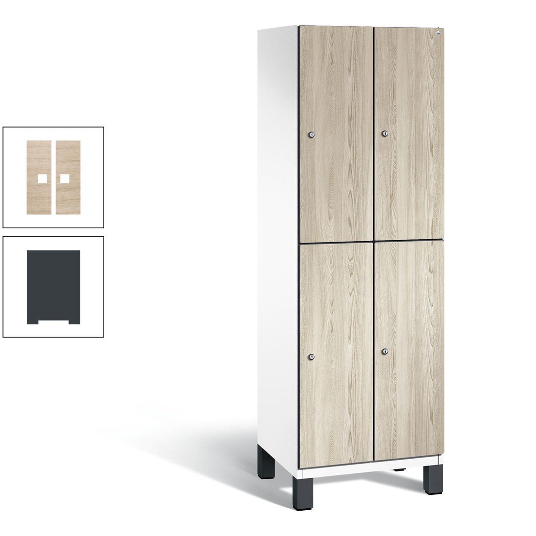 Fächerschrank, Garderobenschrank, mit Füßen, 2 Abteile, 1.980 x 600 x 525 mm (HxBxT), Korpus anthrazitgrau, Tür Donau-Ahorn