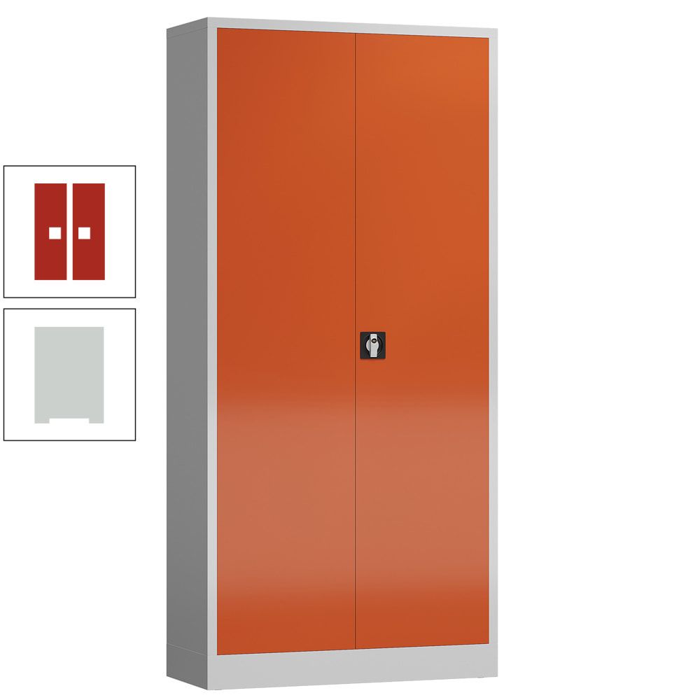 Aktenschrank, Büroschrank, abschließbar, Flügeltüren, 4 Fachböden, 1.945 x 920 x 500 mm (HxBxT), Stahl, Korpus und Türen lichtgrau